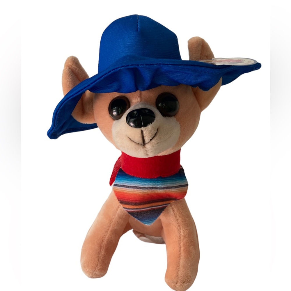 Nanco Plush Chihuahua Dog 8.5" Blue Sombrero Hat Stuffed Animal Toy with scarf